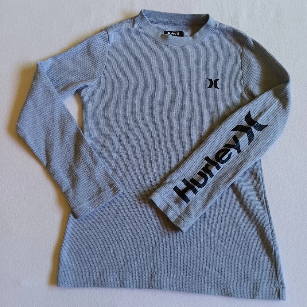 Hurley Boy Size 7/8 Light Gray Waffle Knit Thermal Long Sleeve T-Shirt Crew Neck